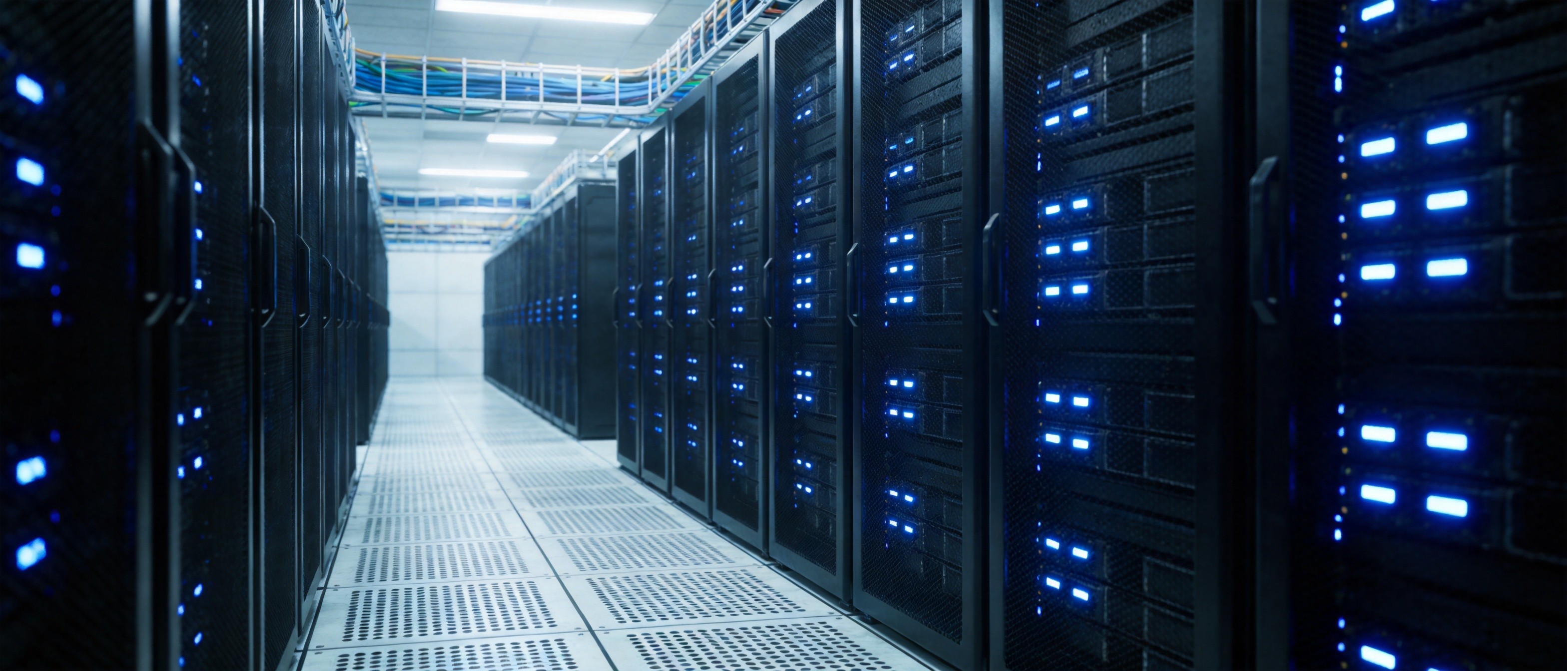 Modern data center server room with precision cooling infrastructure